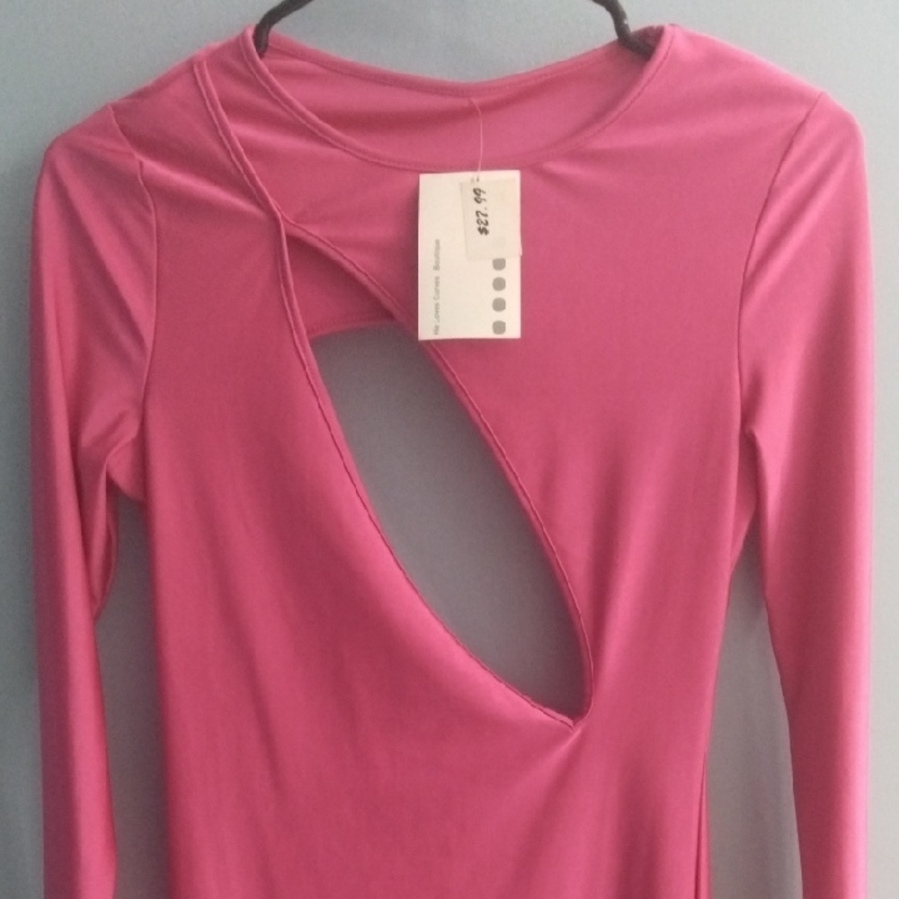 Pink Cut-Out Long Sleeve Dress